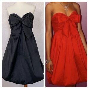 NWOT Jovani strapless black bow-front bubble-hem cocktail dress